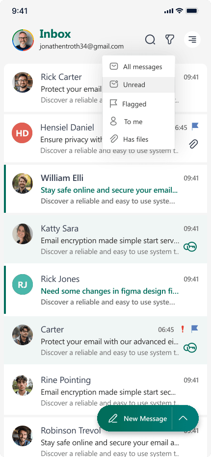 ScryptX Mail inbox showing encrypted email conversations